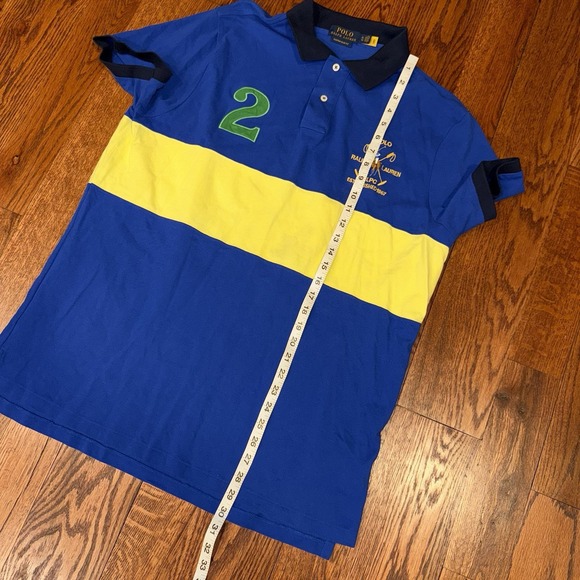 Polo Ralph Lauren Short Sleeve Rugby Polo Men's XL #2 Blue Striped Pony Logo - Picture 5 of 5